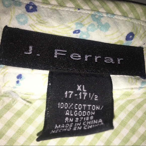 J Ferrar Green and White Button Down Dress Shirt  Size XL - Picture 5 of 6